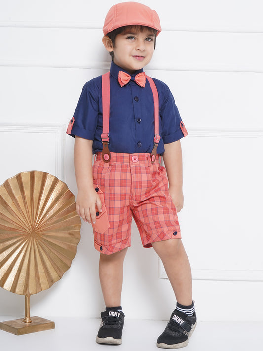 Kids Boys Pink Printed Cotton Dungaree