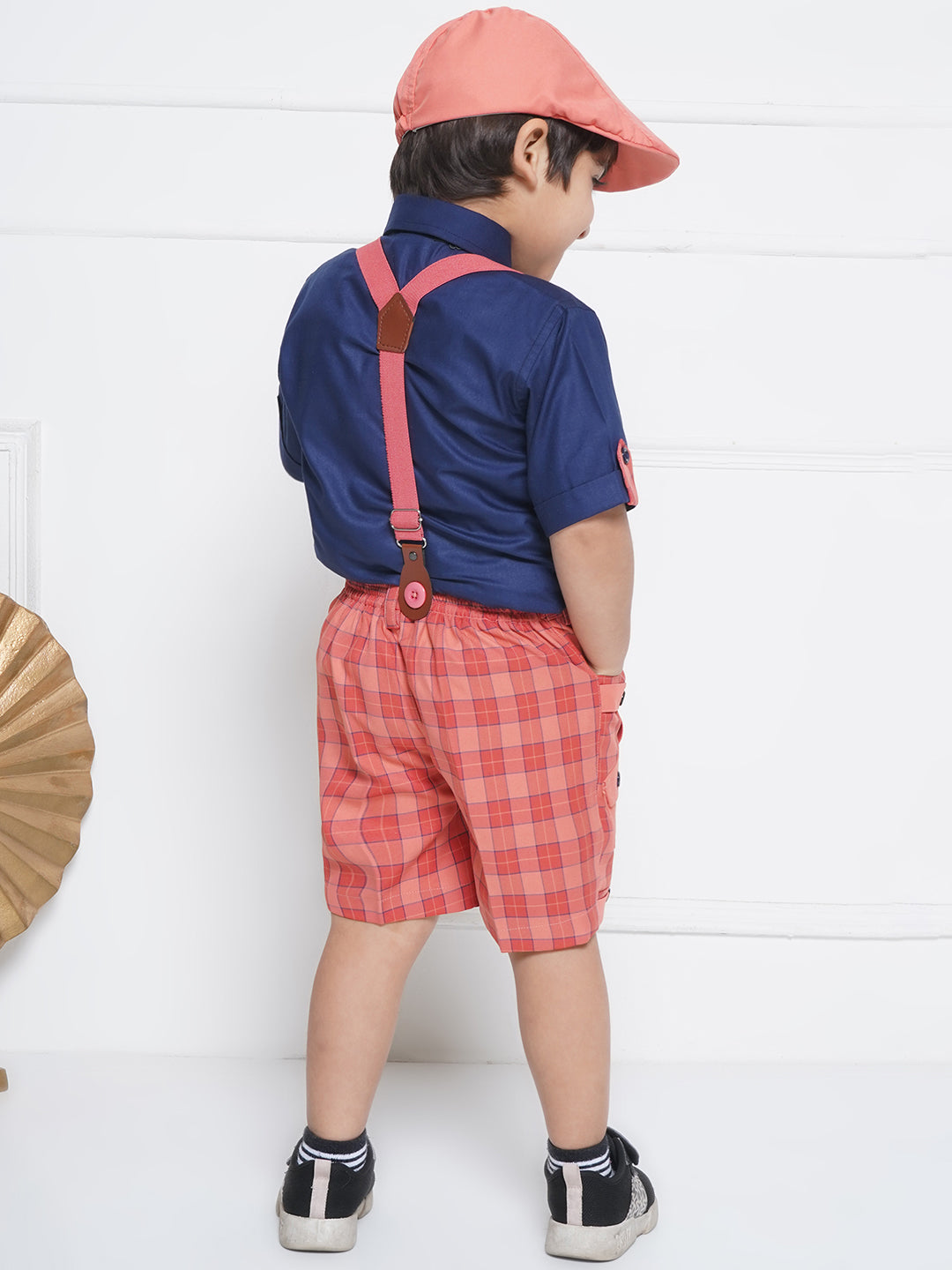 Kids Boys Pink Printed Cotton Dungaree