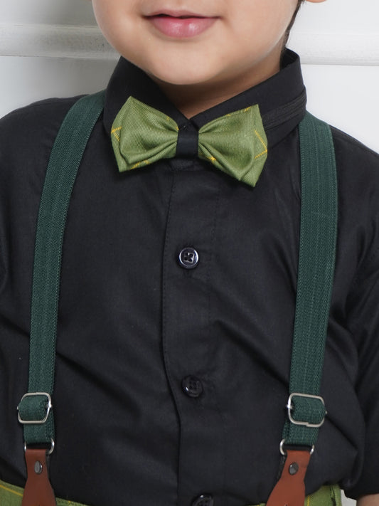 Kids Boys Green Printed Cotton Dungaree