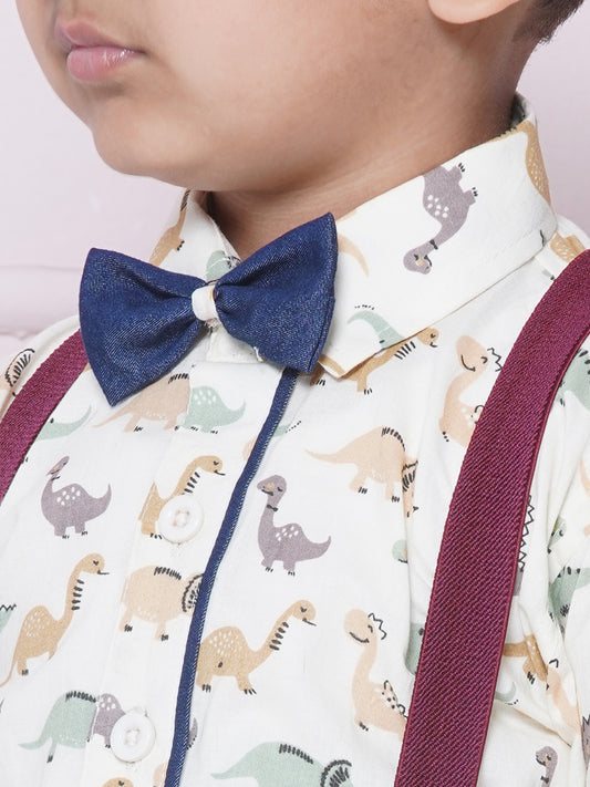 Kids Boys Green Printed Cotton Dungaree