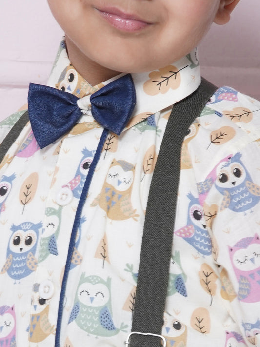 Kids Boys Blue Printed Cotton Dungaree