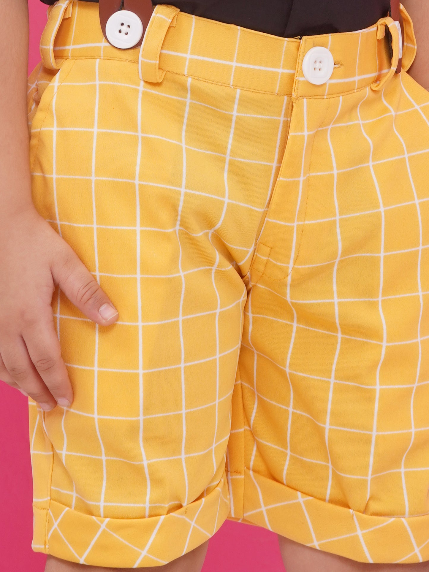 Yellow Cotton Blend Dungaree with Suspenders and Cap for Boys