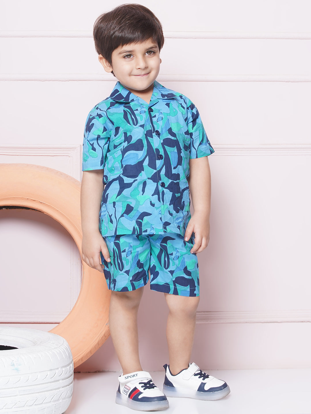 Kids Boys BLUE Abstract Print Cotton CO-Ords Set