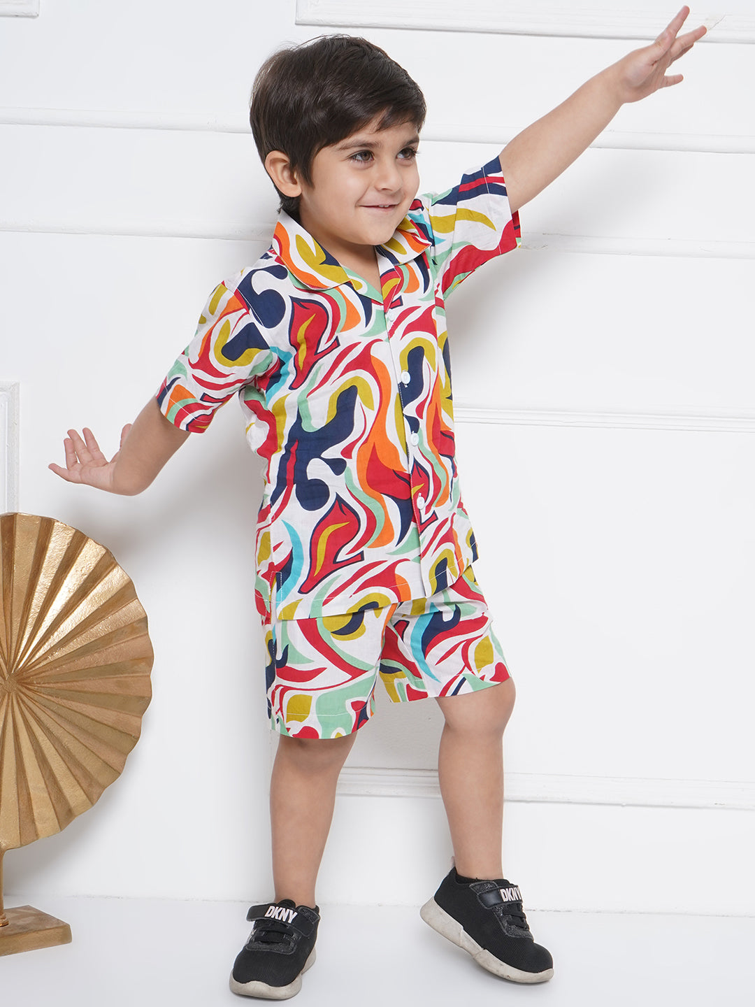 Kids Boys Blue Abstract Print Cotton CO-Ords Set