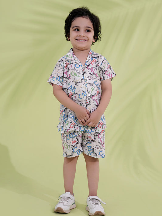 AJ Dezines Multi Color Cotton Half Sleeves Alphabet Printed Boys Co-Ords