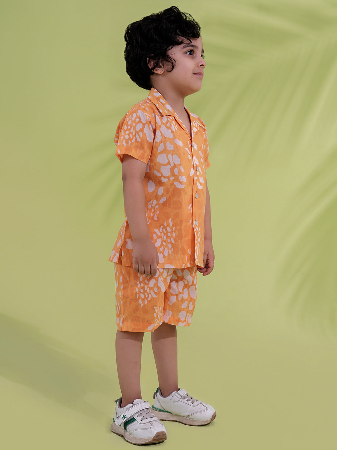 AJ Dezines Orange Cotton Half Sleeves Abstract Printed Boys Co-Ords