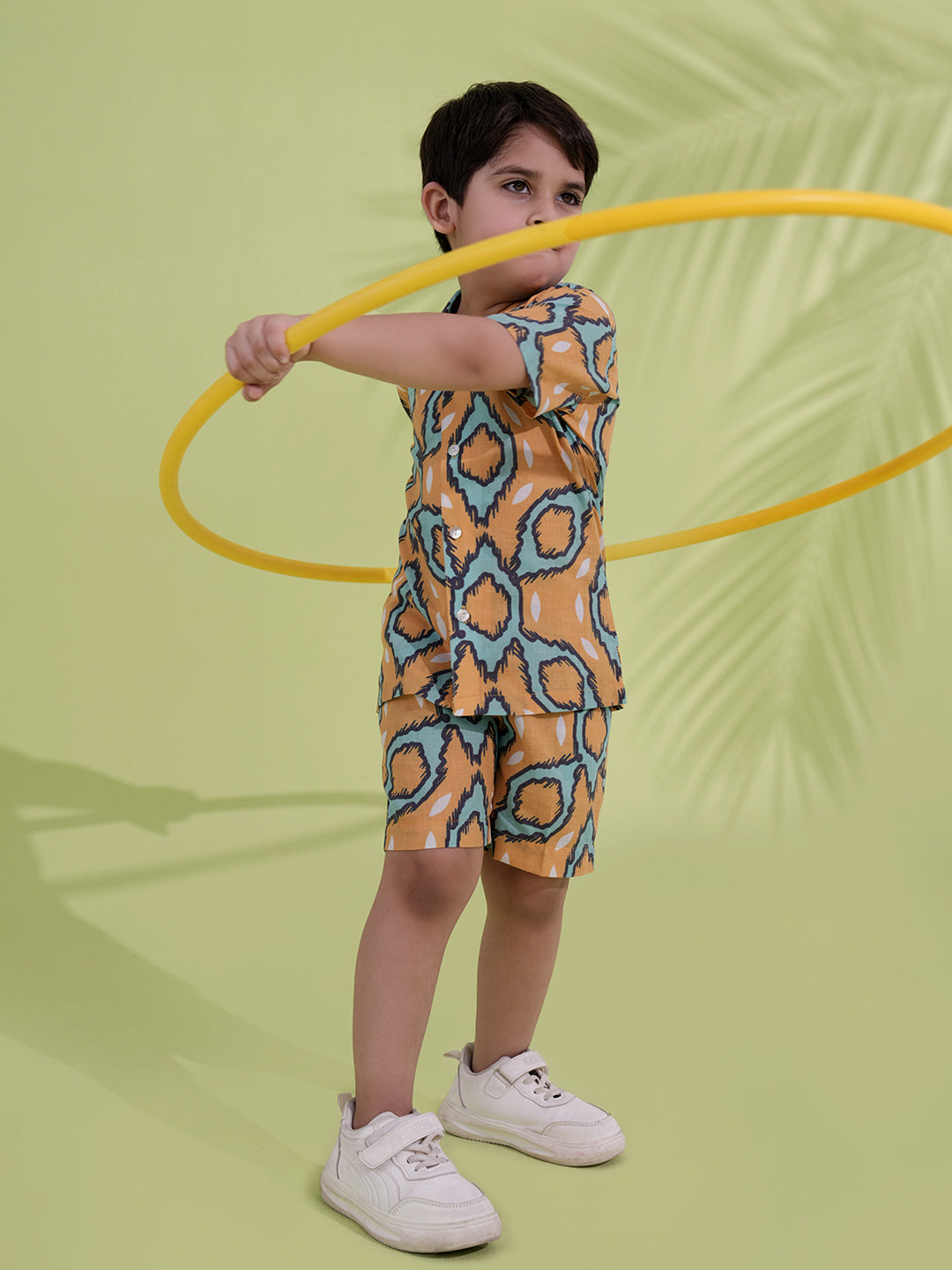 AJ Dezines Yellow Cotton Half Sleeves Abstract Printed Boys Co-Ords