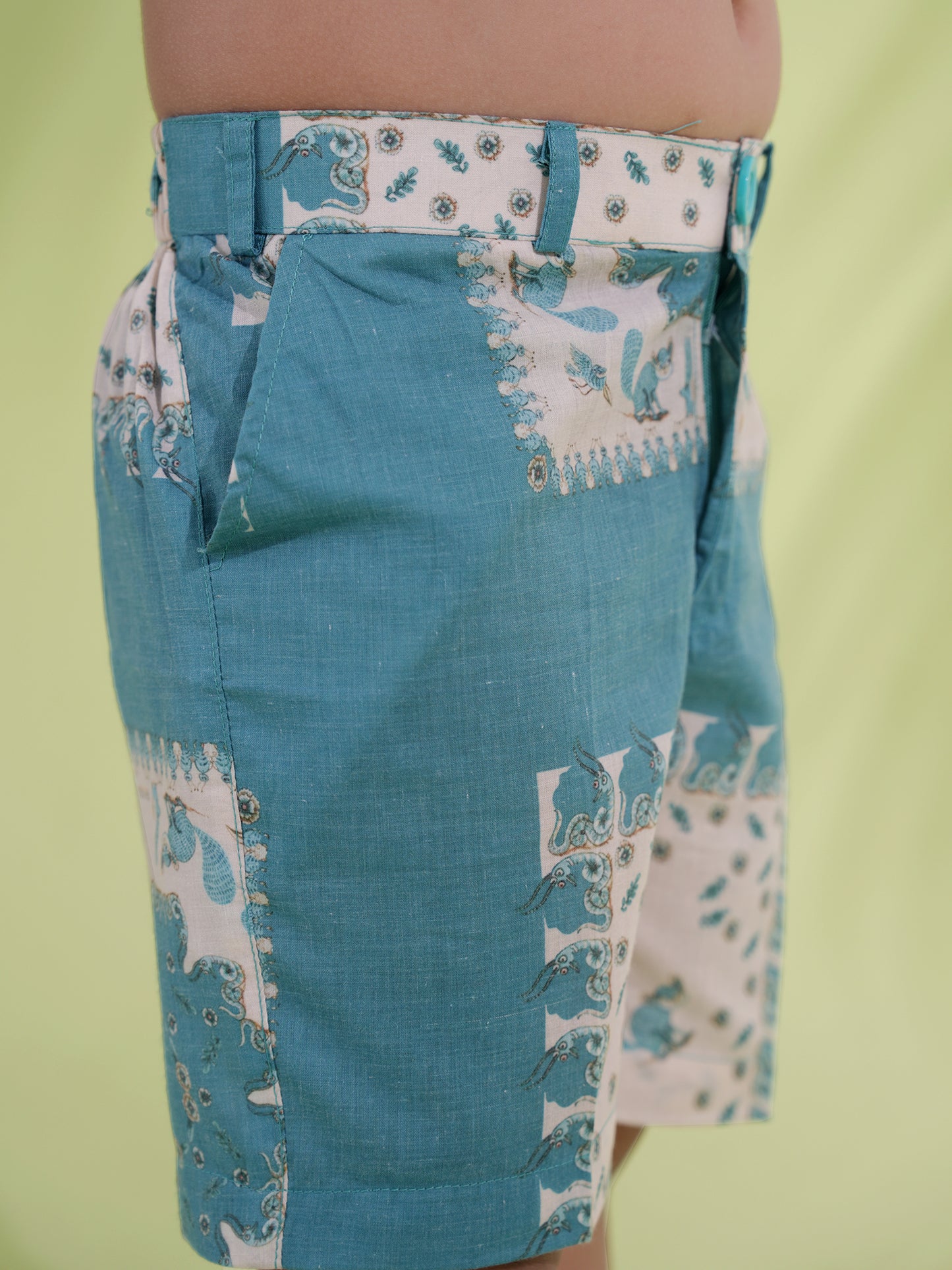 AJ Dezines Teal Cream Half Sleeves Abstract Printed Boys Co-Ords