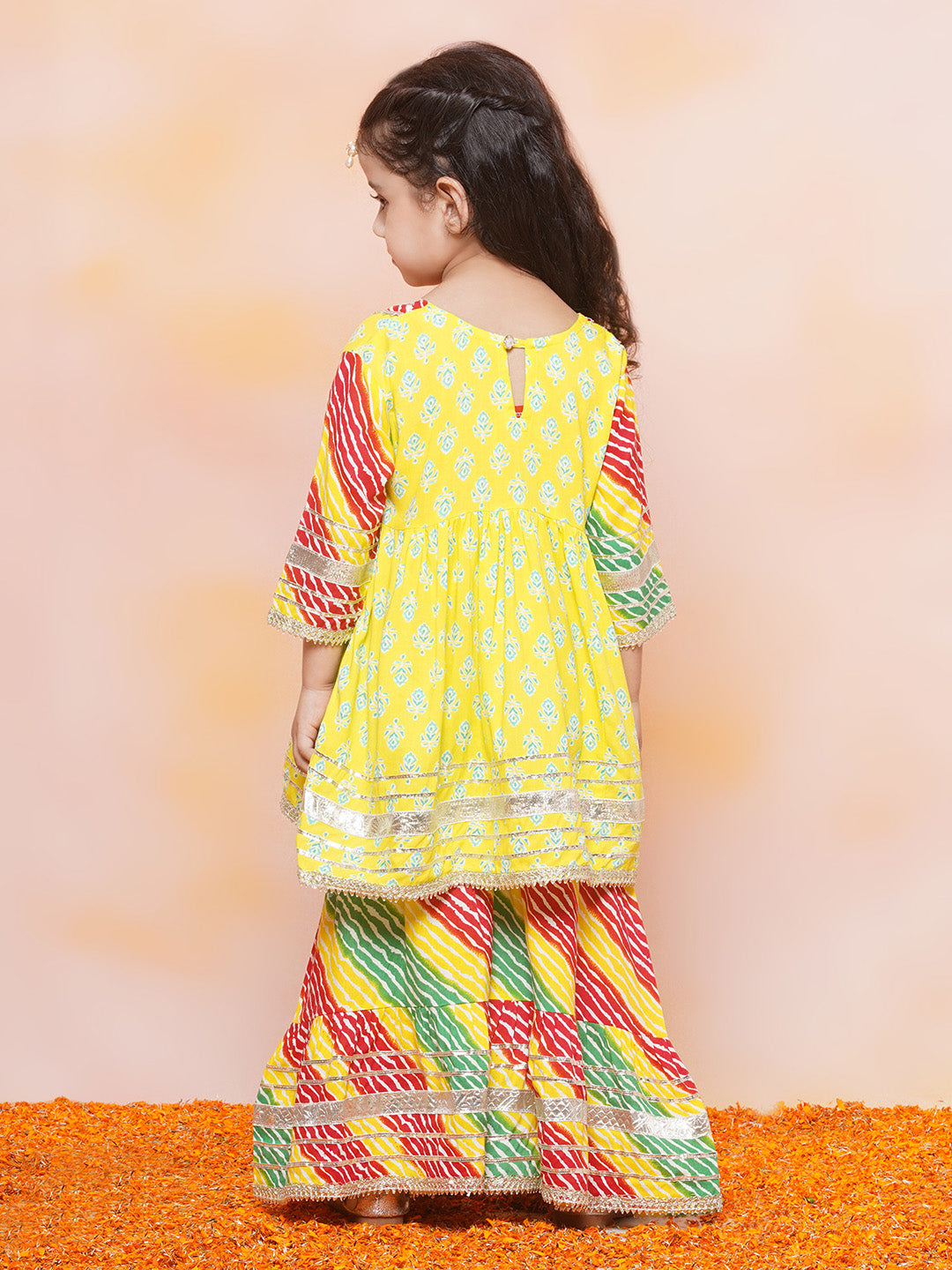 Boys Leheriya Pure Cotton Kurta Pyjamas and Girls Kurta & Sharara Sibling Sets -Red