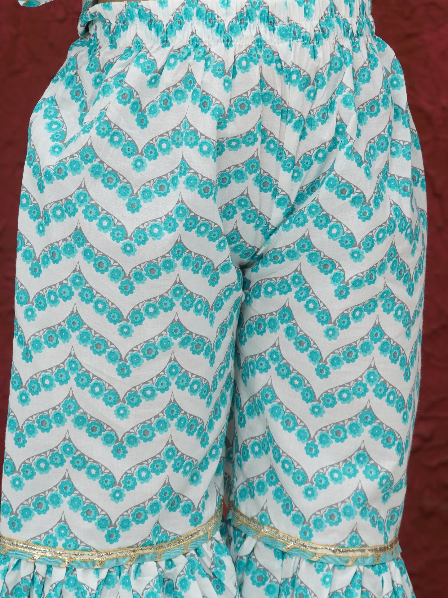 AJ Dezines Blue 3/4th Sleeves Floral Print Cotton Girls Suit Set For Girls