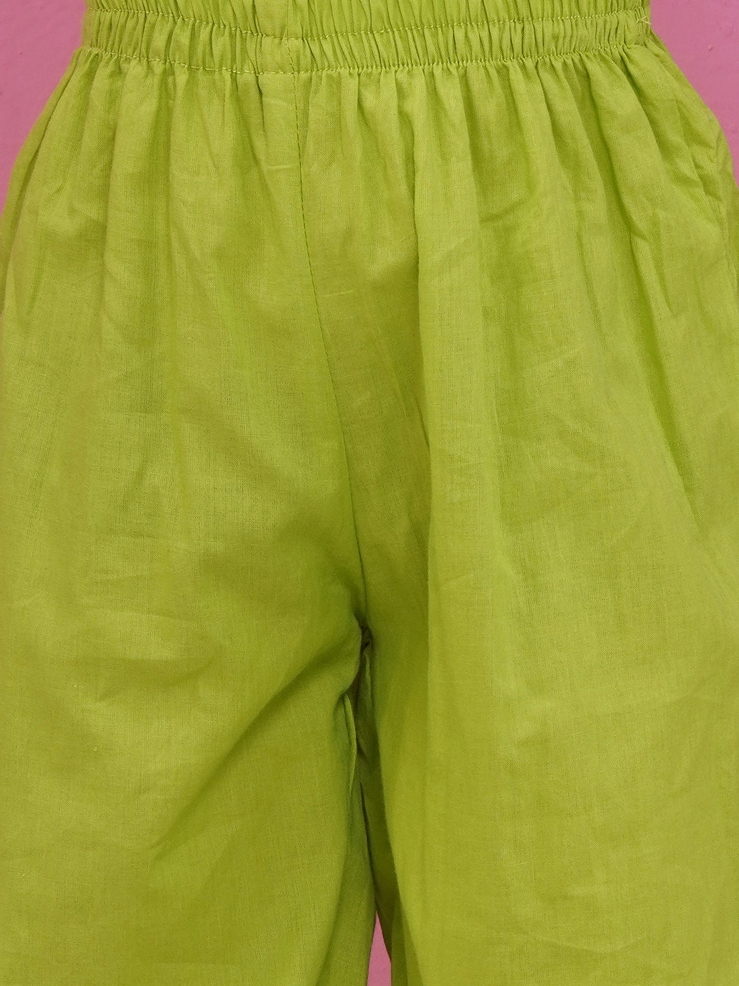 Aj Dezines Green Pure Cotton 3-4Th Sleeves Solid Co-Ords For Girls