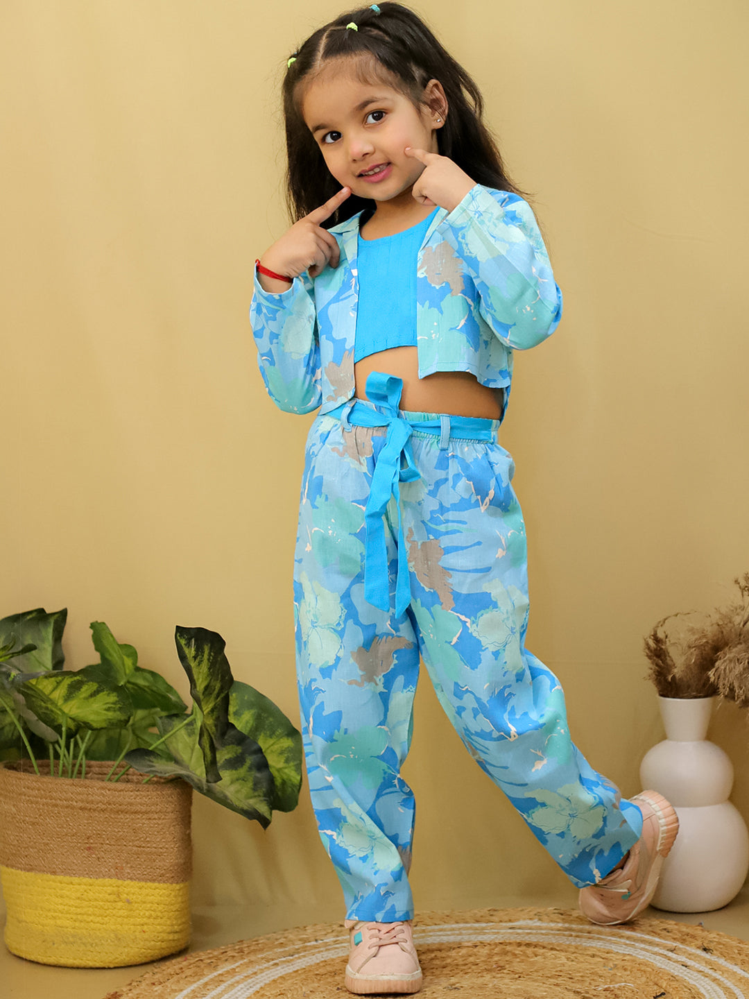 AJ Dezines Blue Full sleeves Floral Cotton Co-Ord Sets For Girls