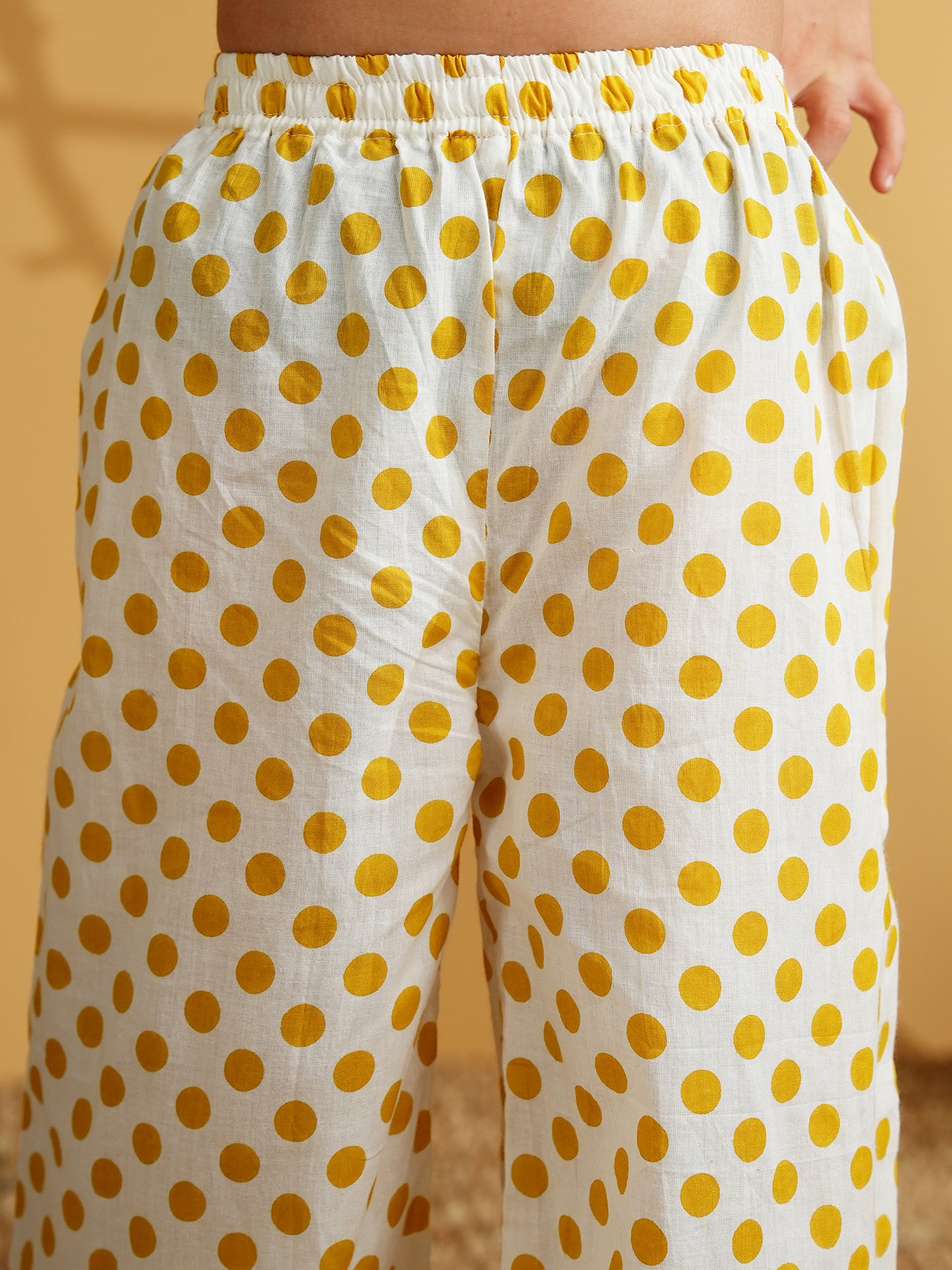 AJ Dezines Mustard Cotton Sleeveless Polka Dot Print Girls Co-Ords