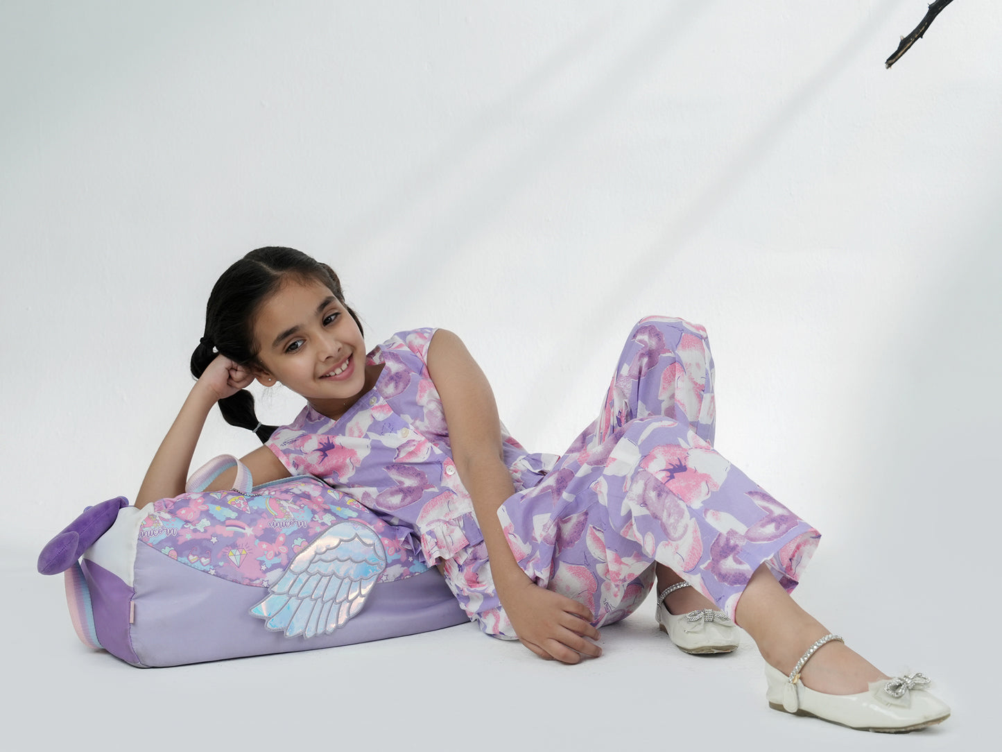 AJ Dezines Purple Cotton Sleeveless Floral Printed Girls Co-Ords