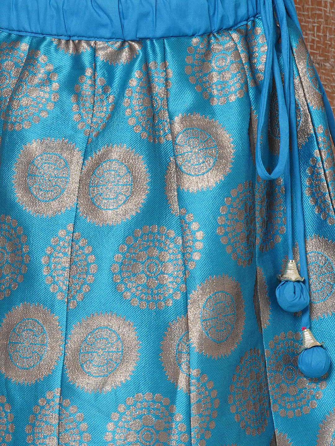 Kids Girls Blue Solid Brocade Lehenga Choli
