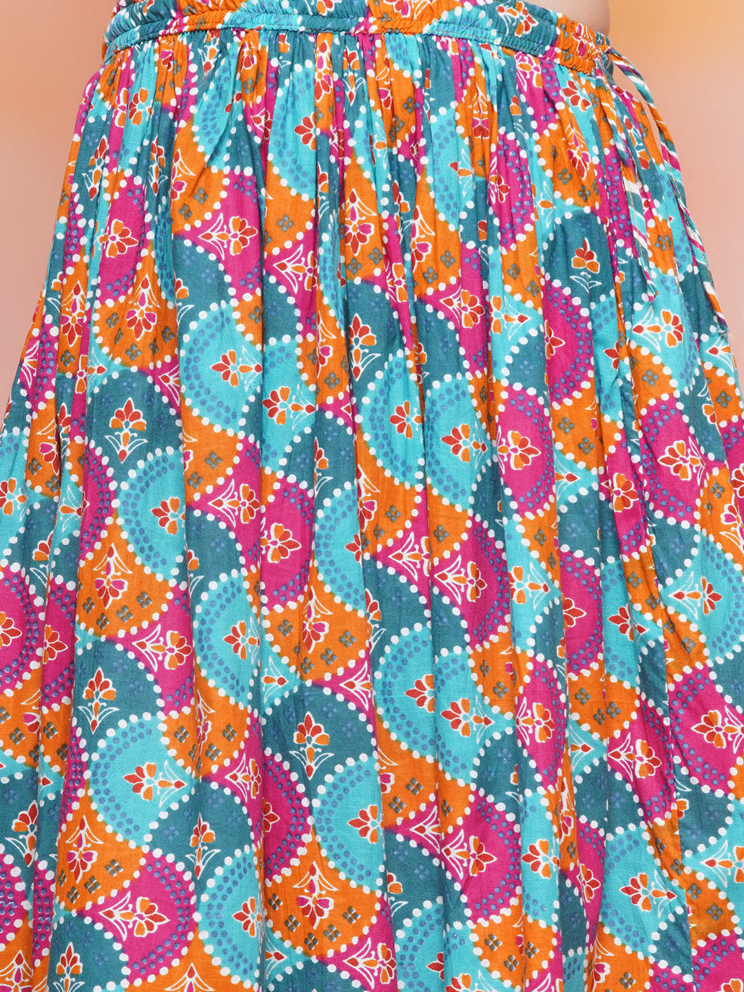 Kids Girls Pink Printed Cotton Lehenga Choli