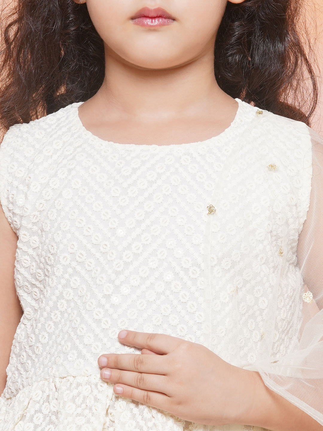 Kids Girls White Chikankari Georgette Lehenga Choli