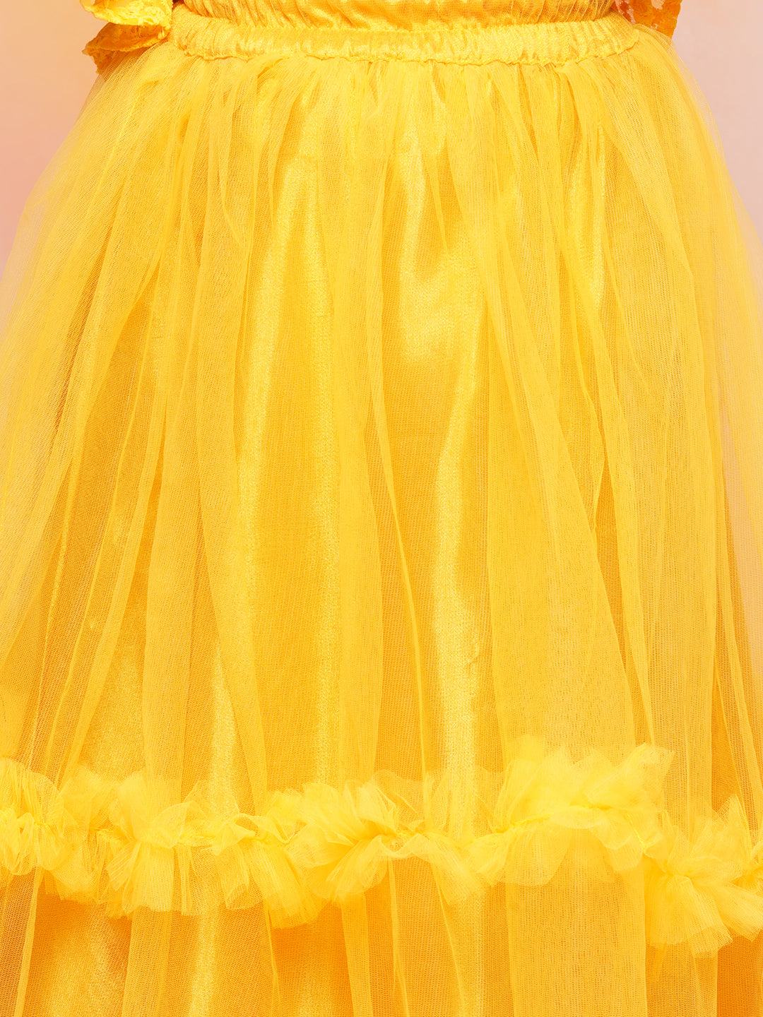 Kids Girls Yellow Chikankari Georgette Lehenga Choli