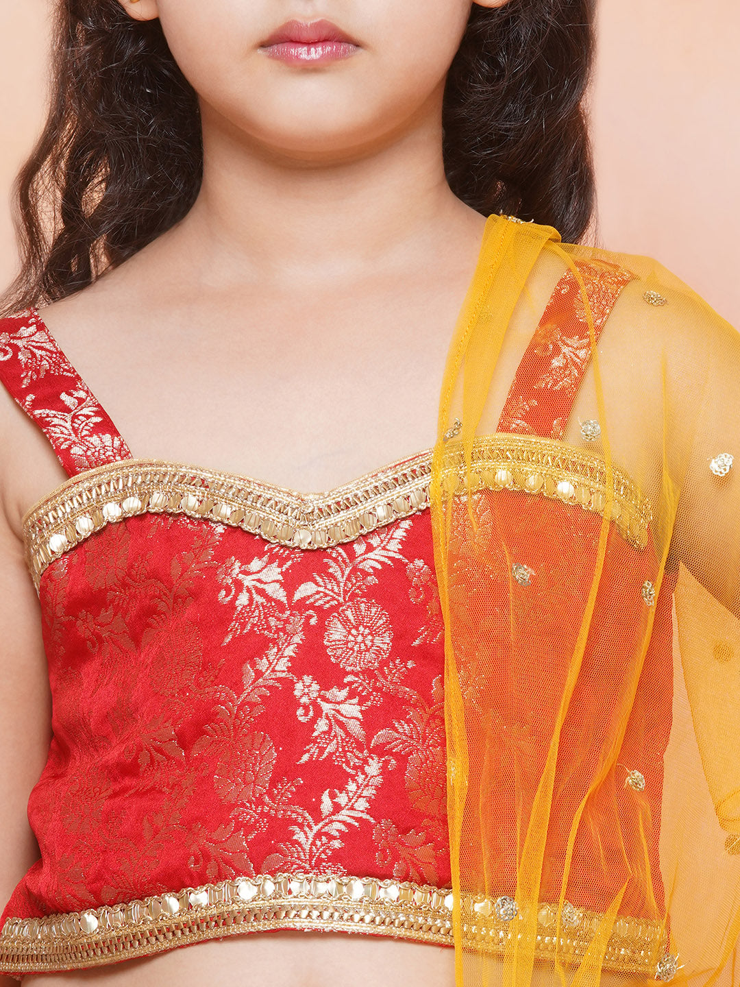 Kids Girls YELLOW Brasso Jacquard/Brocade Lehenga Choli