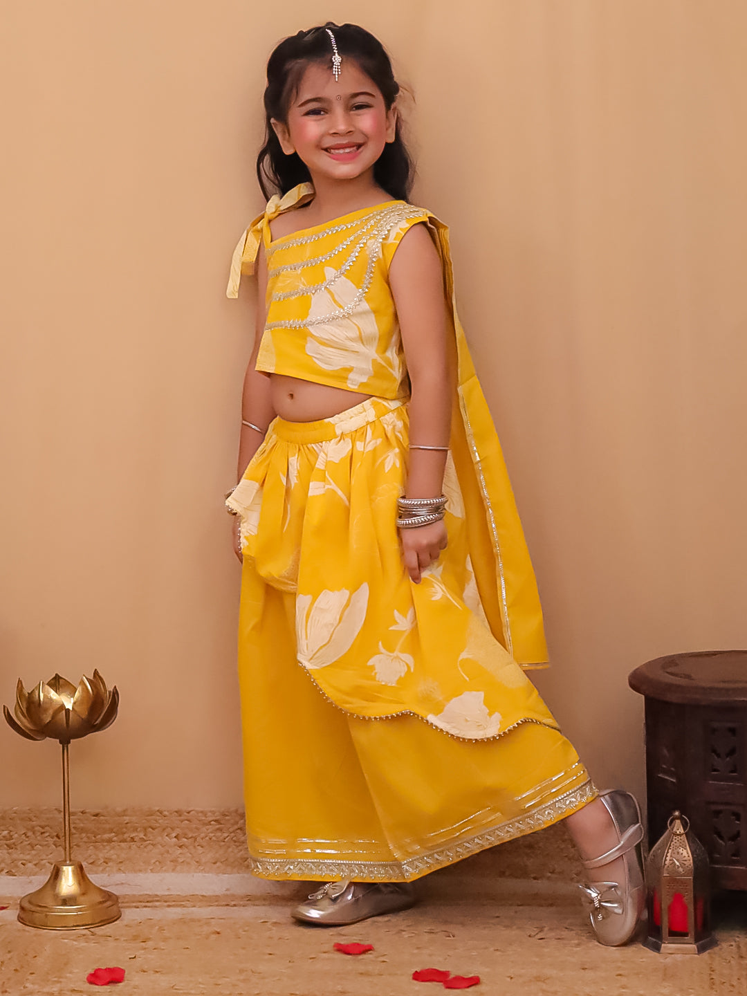 AJ Dezines Pink Cotton Sleeveless Floral Printed And Gotta Work Lehenga Choli