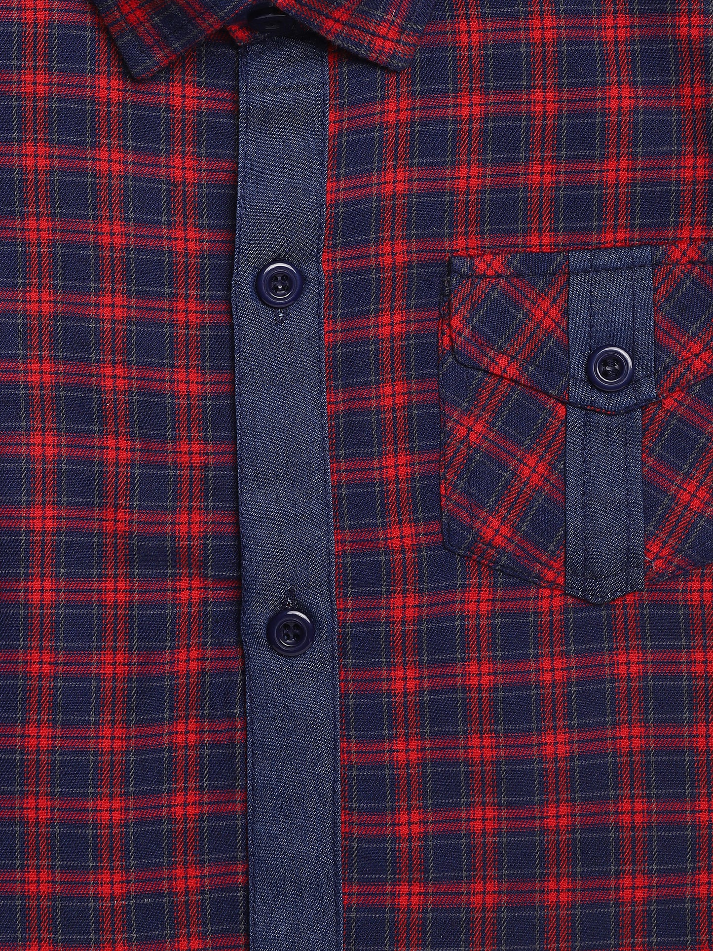 Kids Boys Red Checkered Cotton Blend Top & Bottom Set