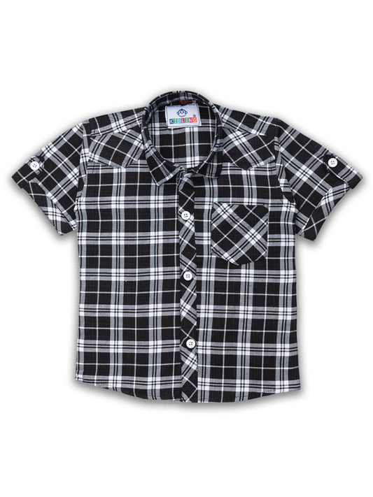 Kids Boys Black Checkered Cotton Blend Top & Bottom Set