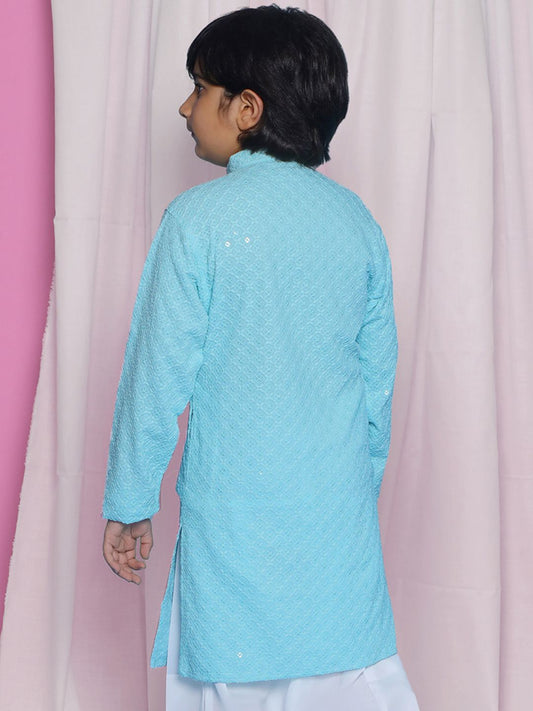 SKY BLUE Schiffli Full sleeves Embroidered Kurta for Boys