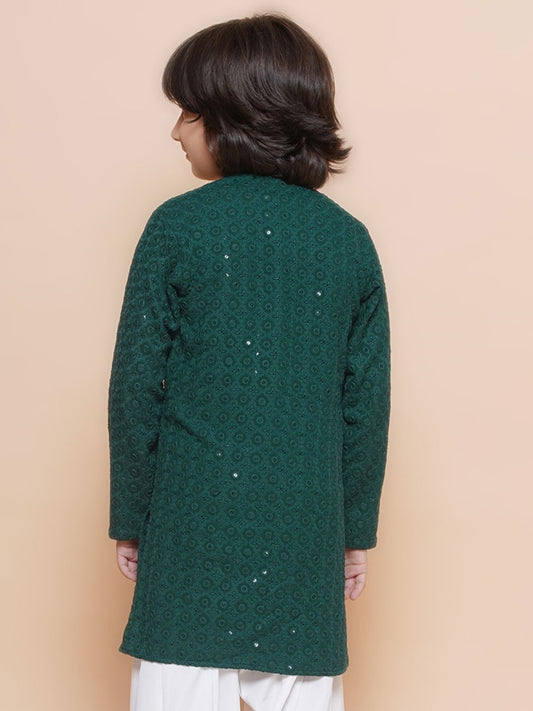 AJ Dezines TEAL Schiffli Full sleeves Embroidered Kurta for Boys