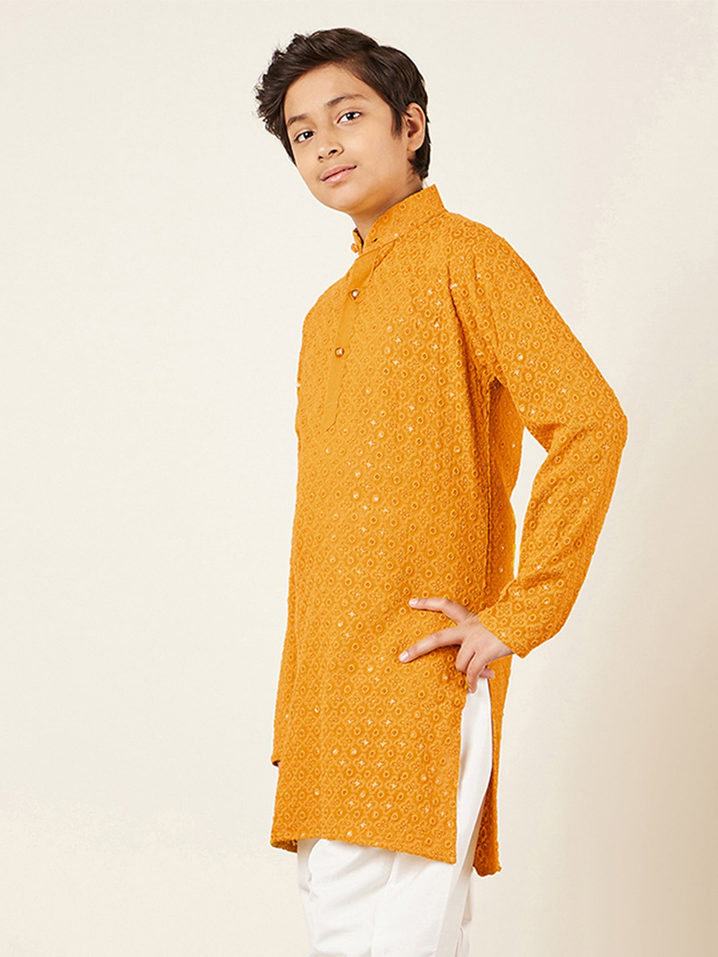 AJ DEZINES Kids Cotton Full Sleeve Sequined Kurta for Boys - Ethnic wear