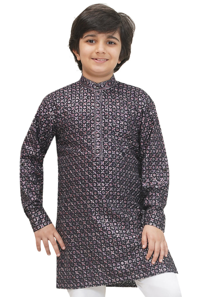 AJ Dezines Purple Full sleeves Sequenced Cotton Blend Kurta For Boys