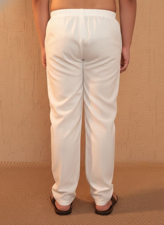 AJ Dezines White Cotton Solid Ethnic Pyjama For Boys