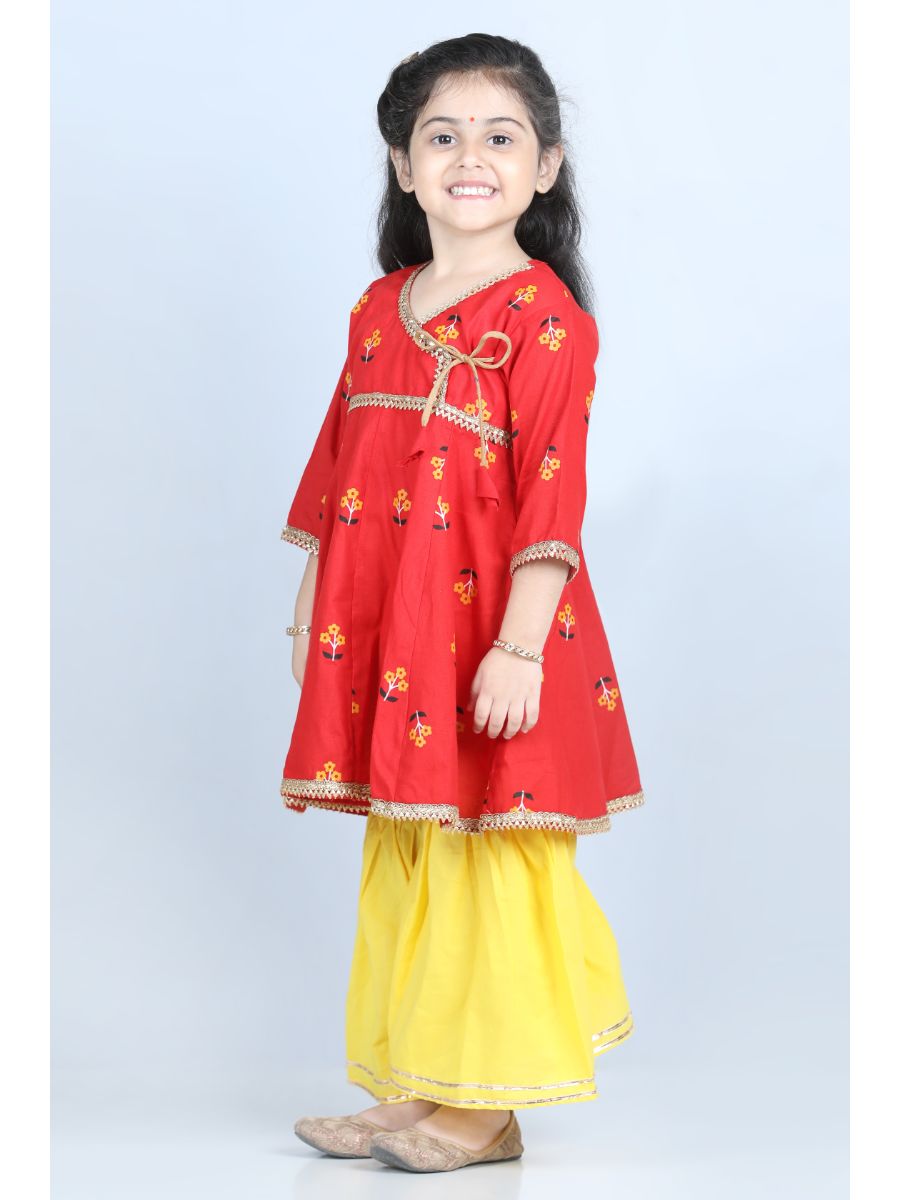 Kids Girls Red Floral Print Cotton Sharara