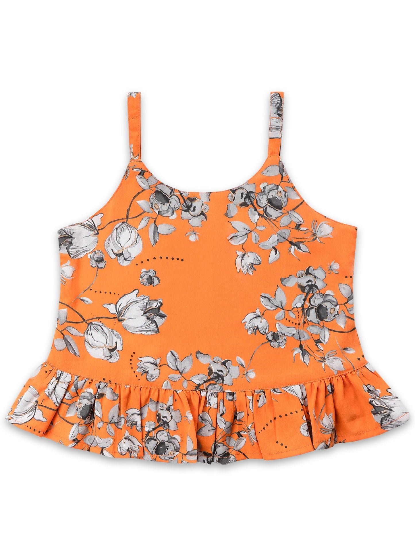 Girls Orange Floral Top and Short Set