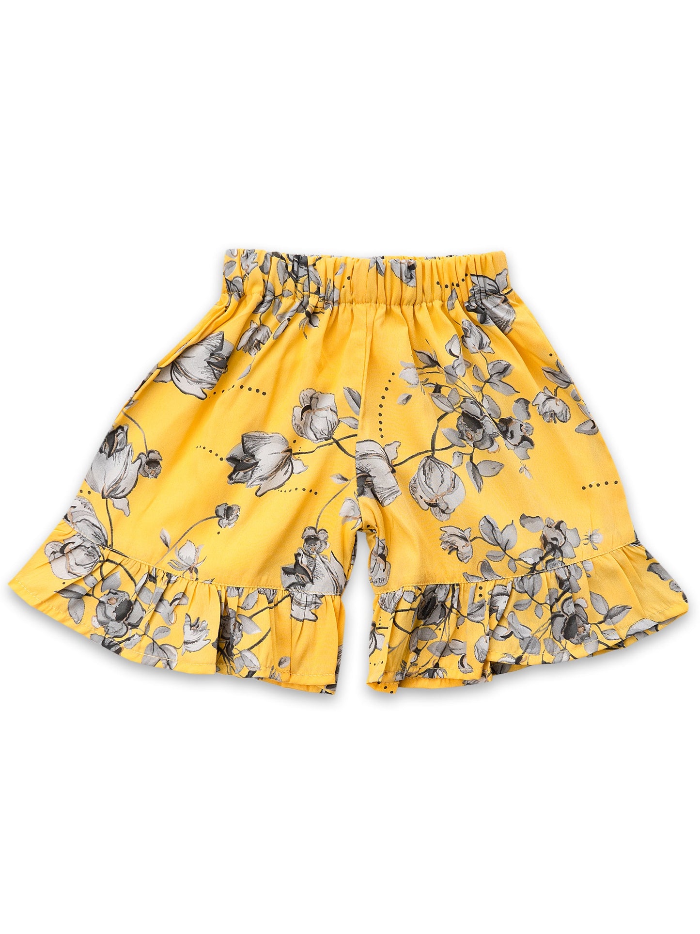Kids Girls Yellow Floral Print Georgette Top & Bottom Set