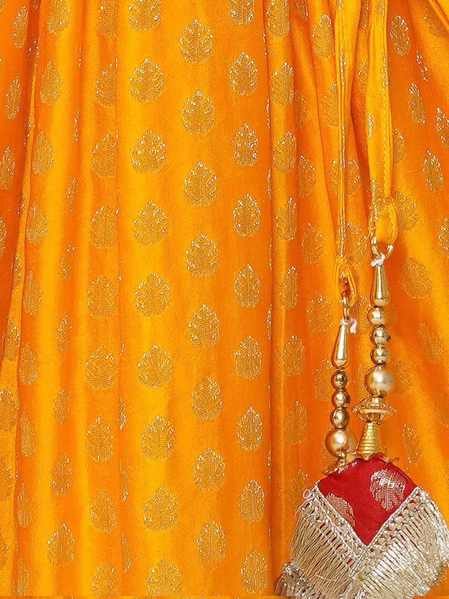 Aj Dezines Yellow Poly Chanderi Half Sleeves Motif Print Lehenga Choli For Girls