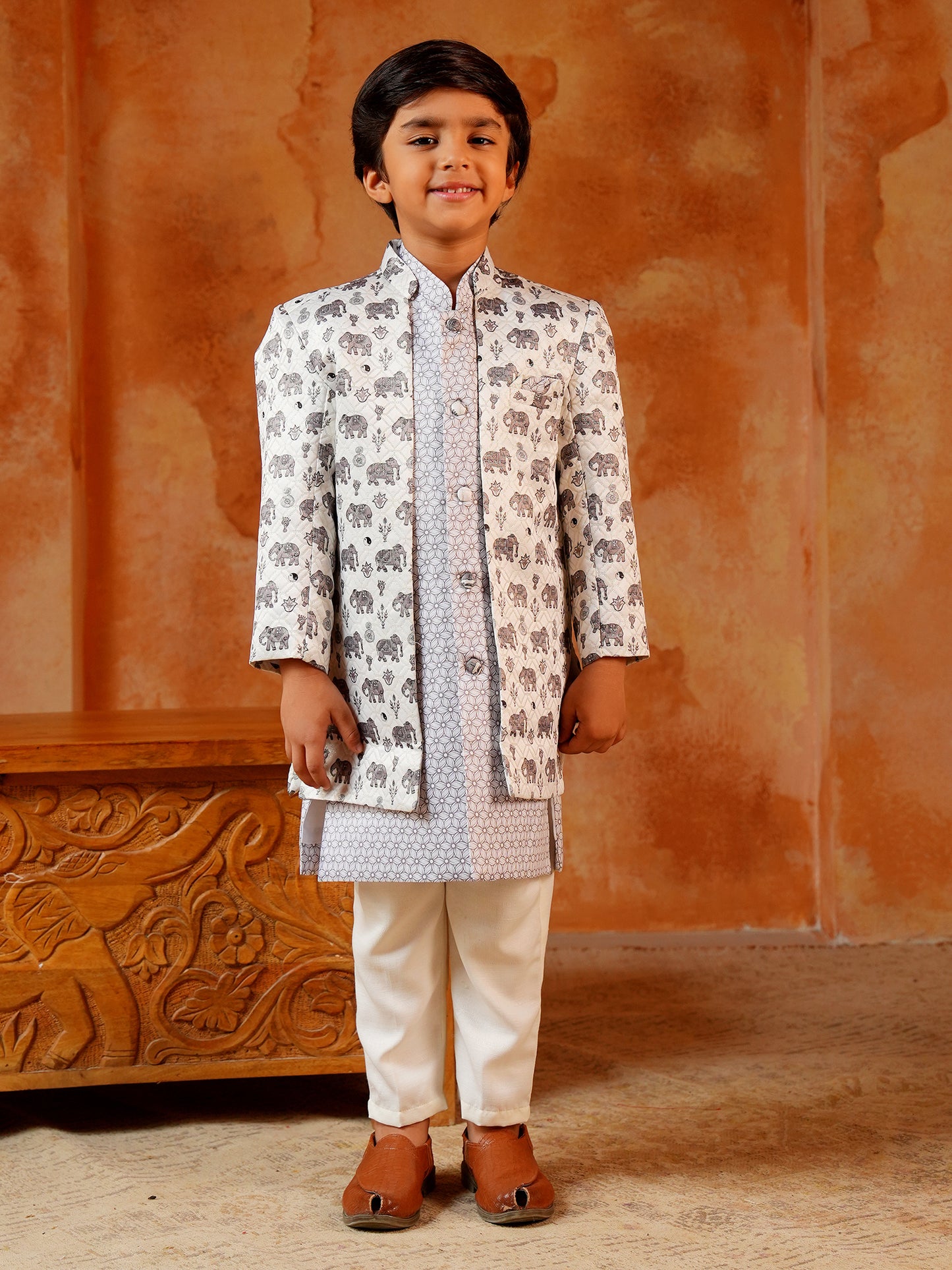 AJ Dezines Blue Jacquard Full Sleeves Rich Elephant Embroidery Sherwani