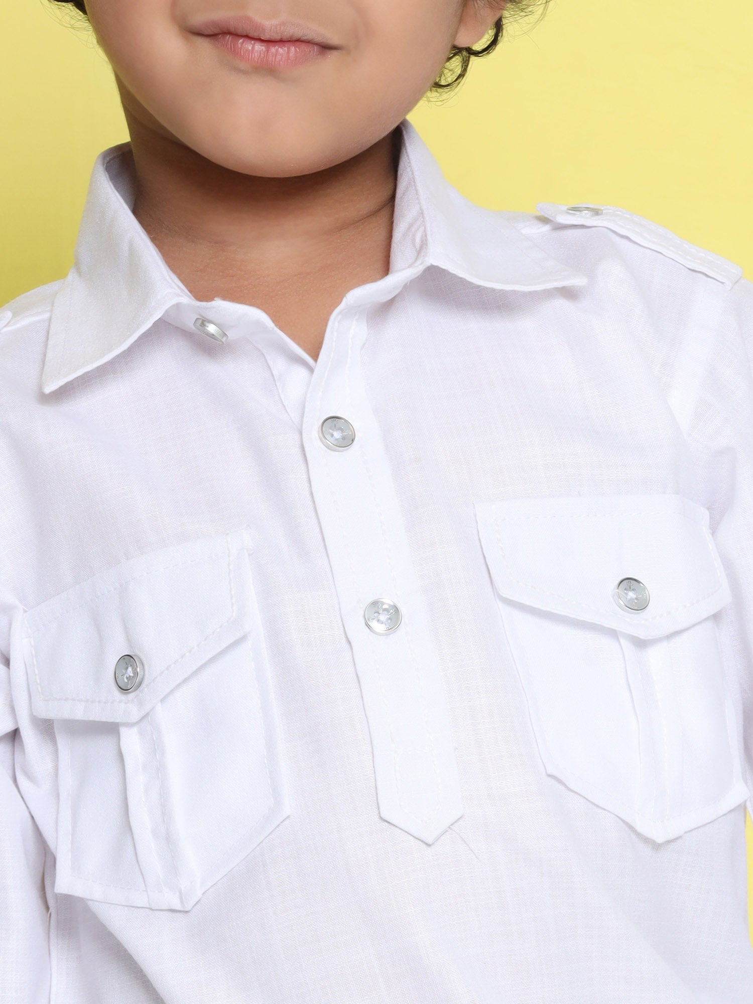 Holi Boys White Solid Cotton Blend Pathani Suit Set for Kids