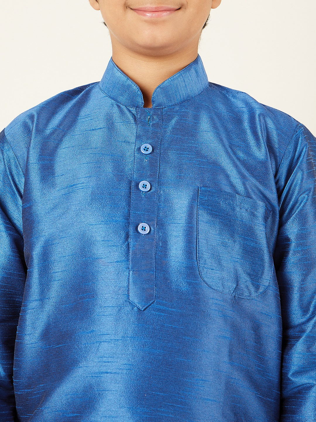 Kids Boys Blue Solid Silk Blend Kurta Pyjama Set