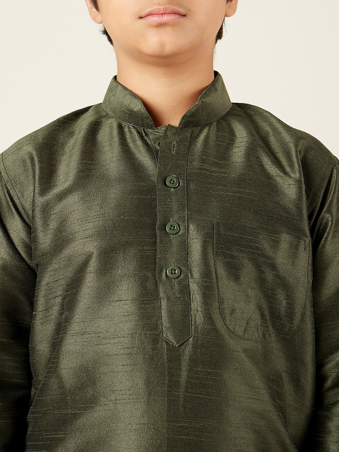 Kids Boys Green Solid Silk Blend Kurta Pyjama Set