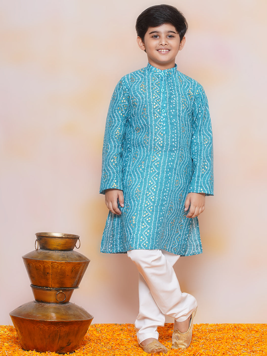 Boys Pure Cotton Kurta Pyjama and Girls Lehenga Sibling Sets-Blue