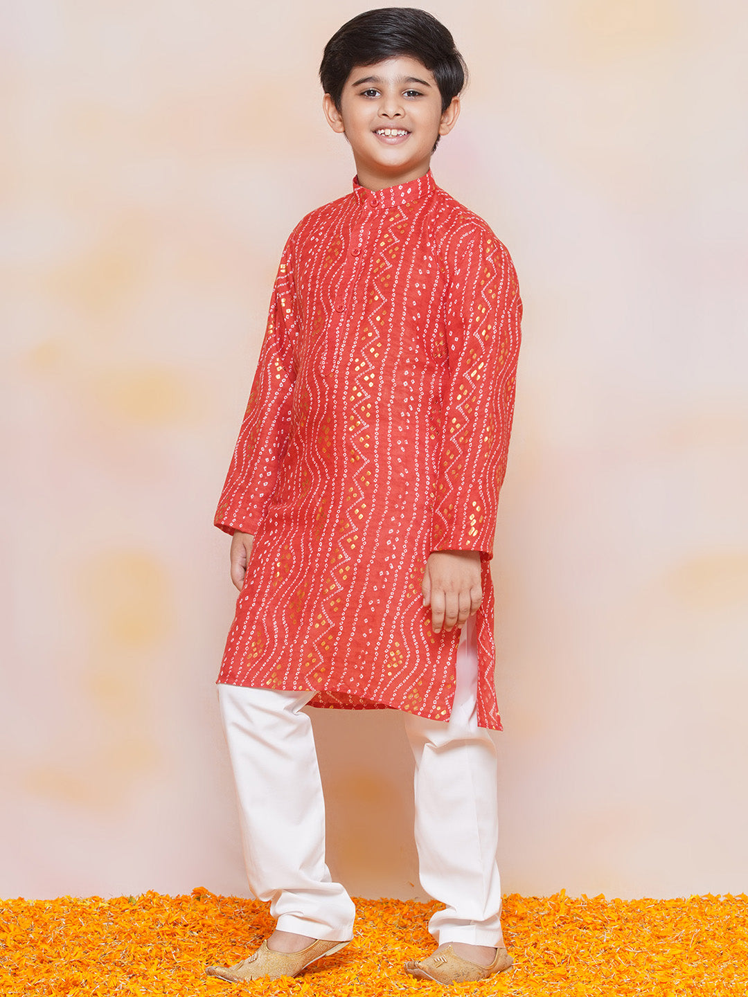 Boys Pure Cotton Kurta Pyjama and Girls Lehenga Sibling Sets-Red