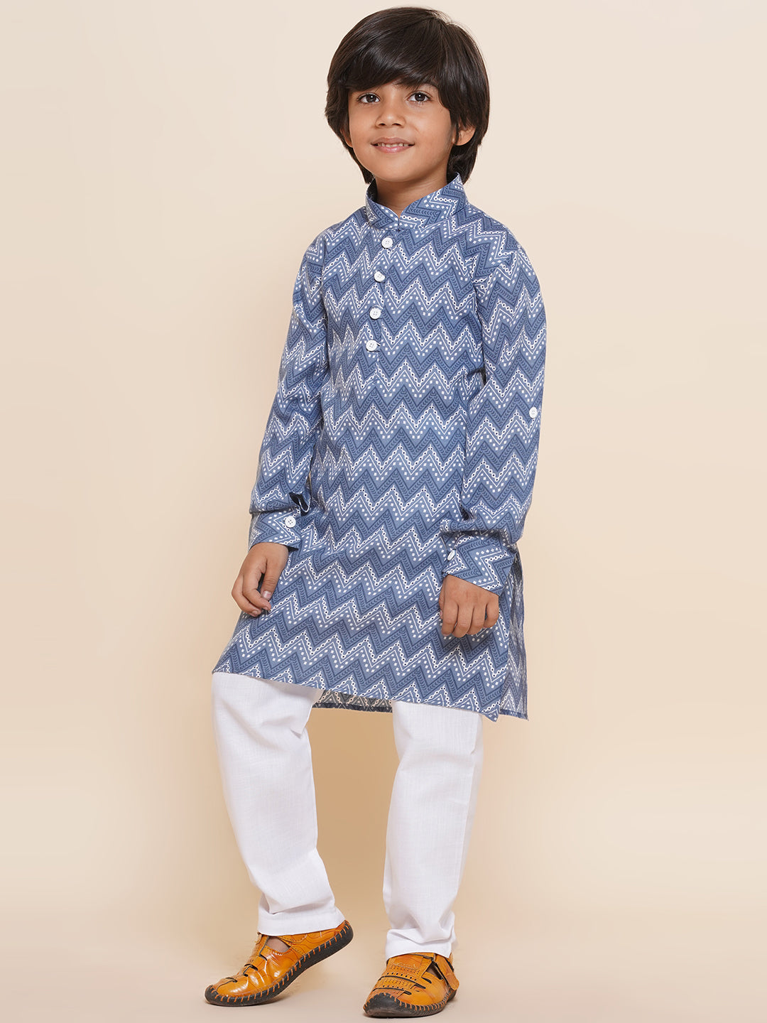 Boys Pure Cotton Kurta Pyjamas and GirlsKurti with Salwar Sibling Sets -Blue