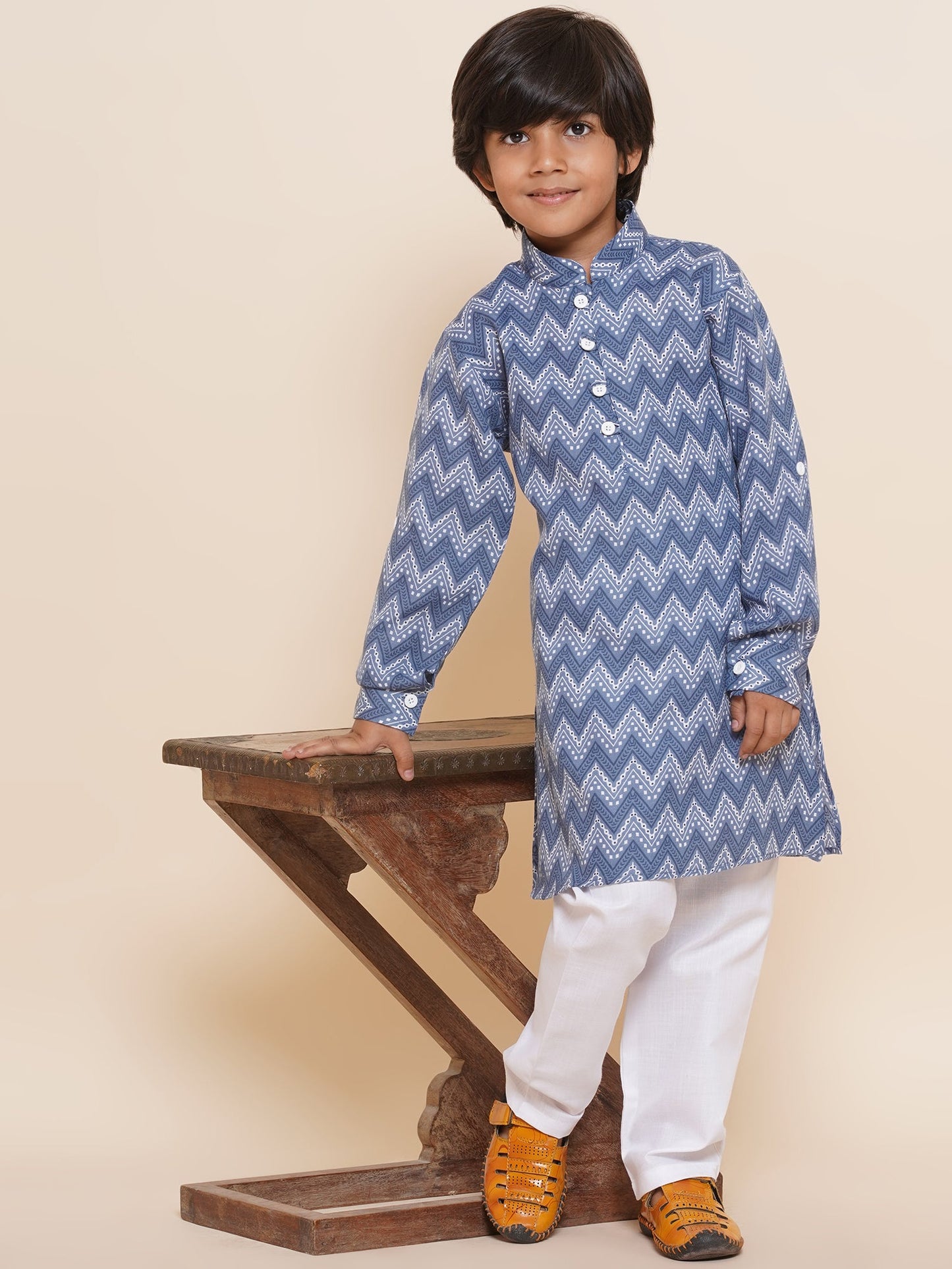 Boys Pure Cotton Kurta Pyjamas and GirlsKurti with Salwar Sibling Sets -Blue