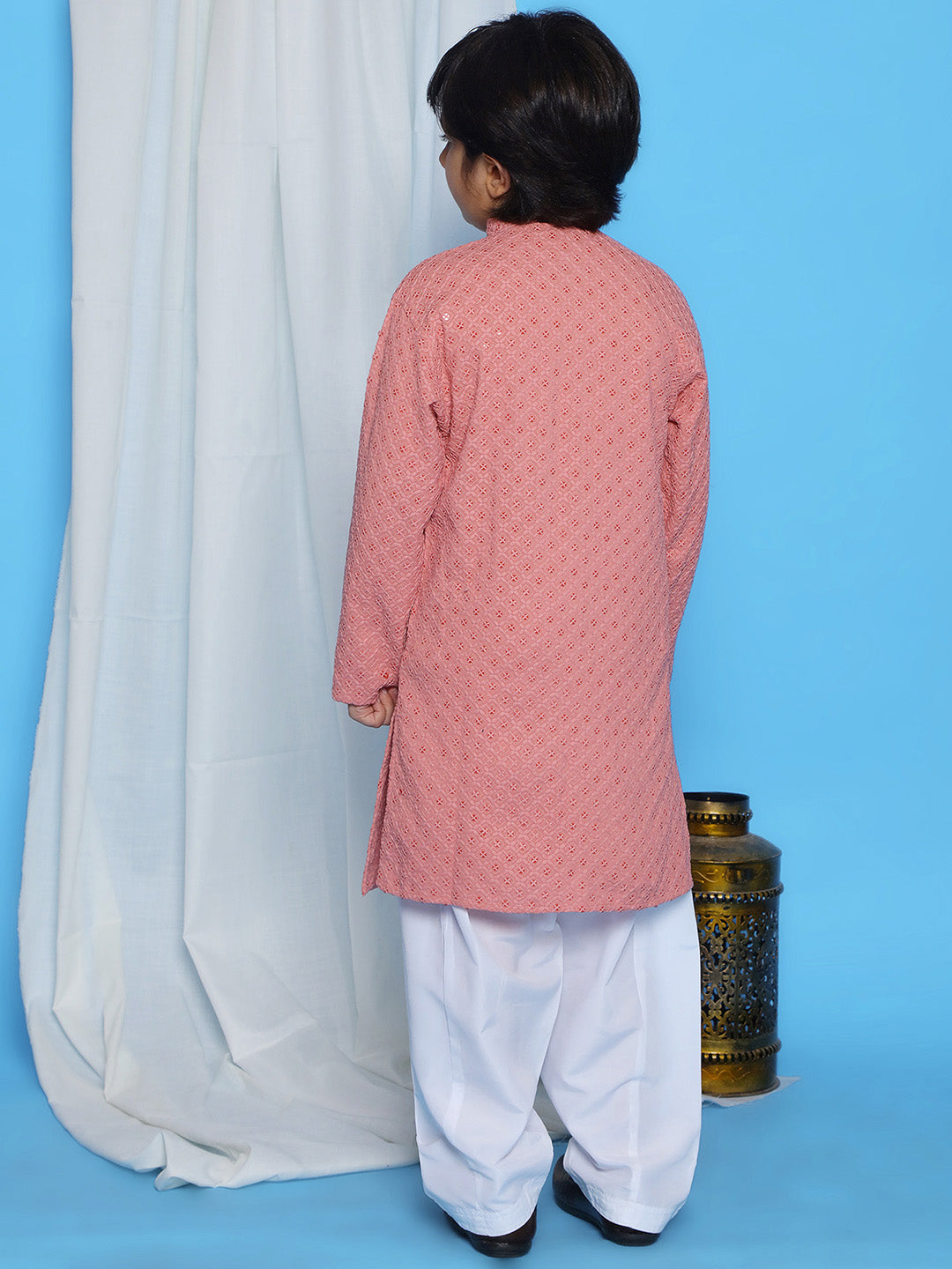 PEACH Schiffli Full sleeves Embroidered Kurta Pyjama Set for Boys