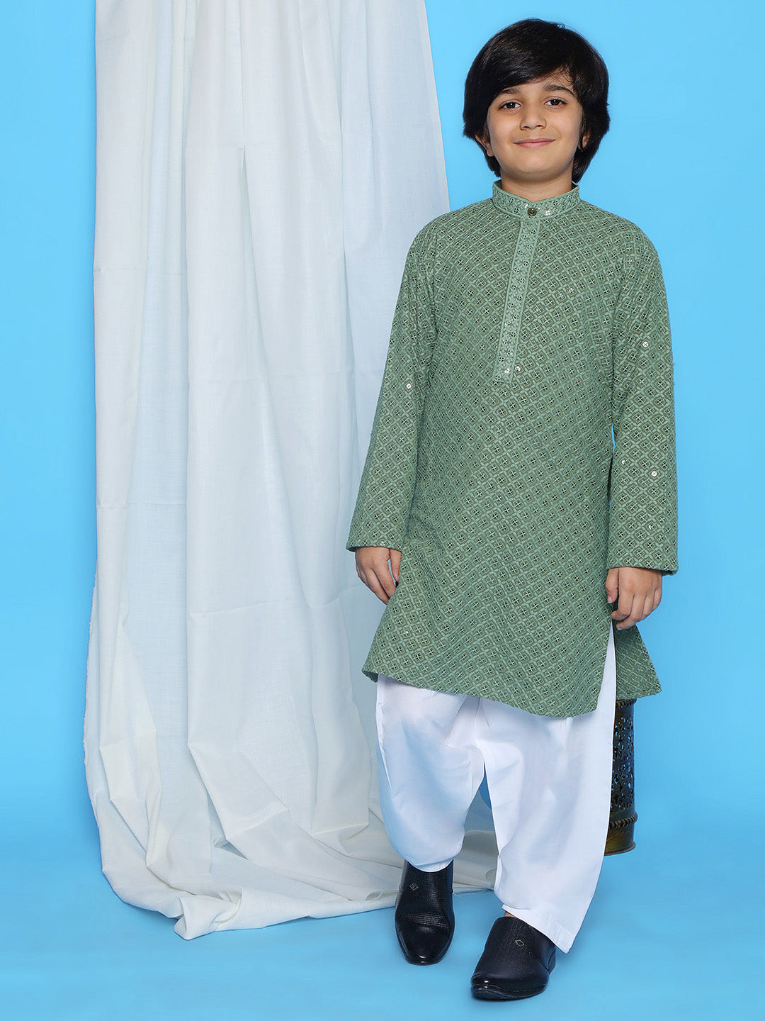 PISTA Schiffli Full sleeves Embroidered Kurta Pyjama Set for Boys