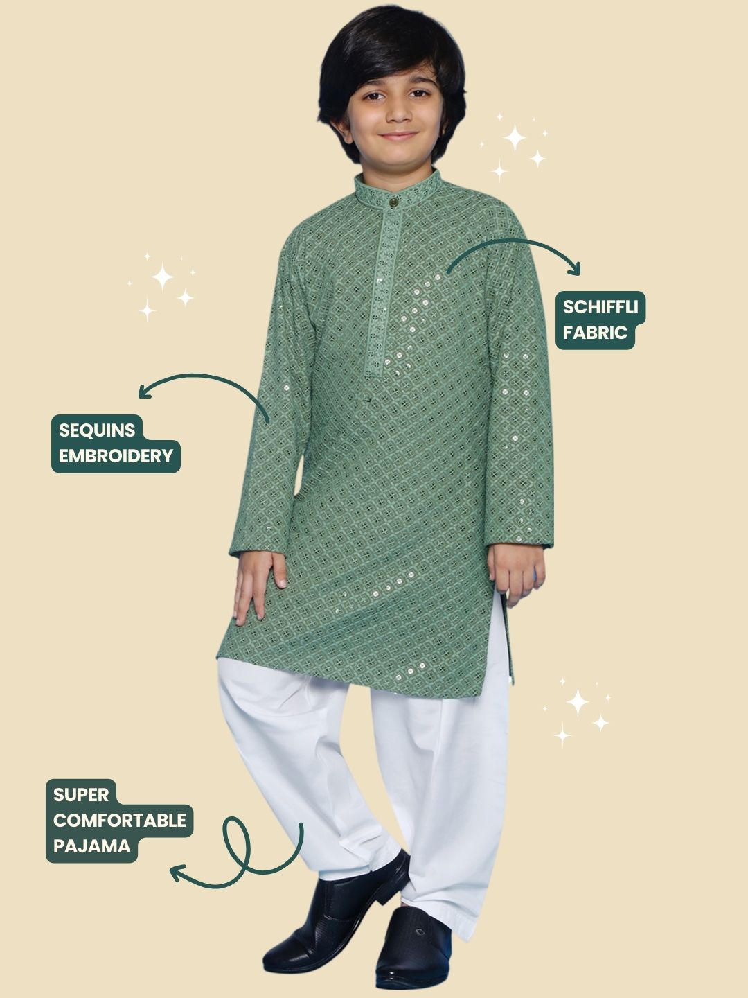 PISTA Schiffli Full sleeves Embroidered Kurta Pyjama Set for Boys