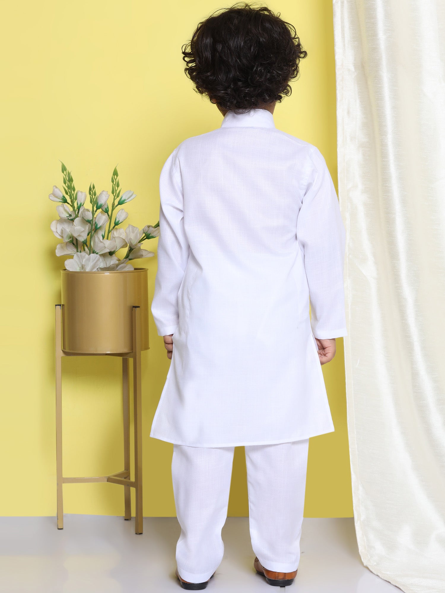 Kids Holi Boys White Solid Cotton Kurta Pyjama Set