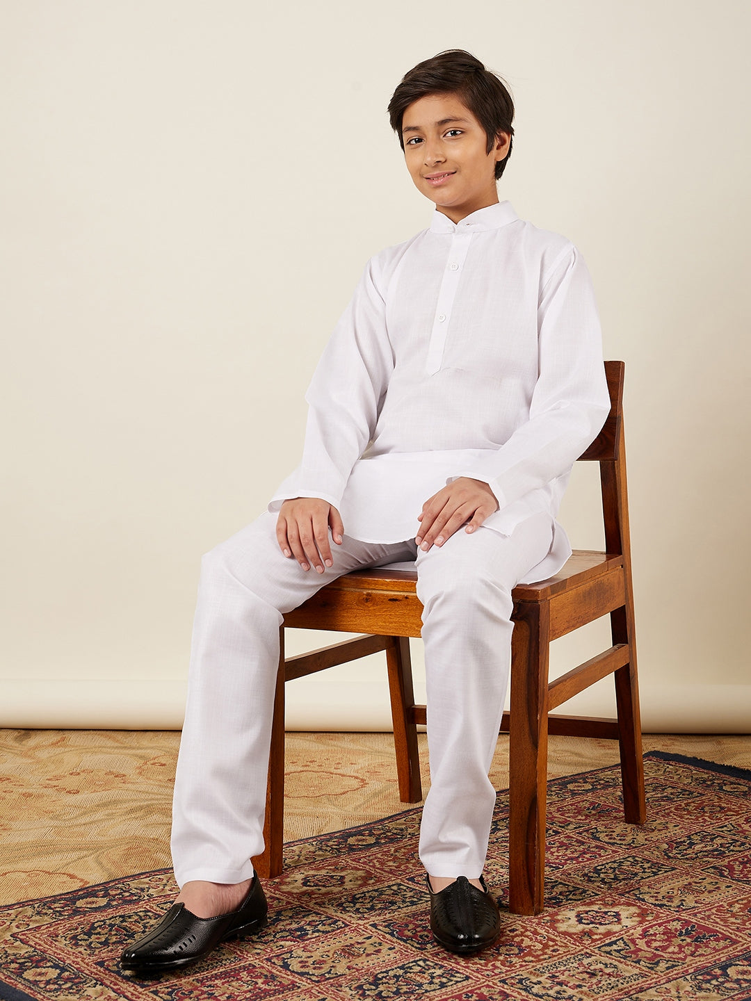Kids Holi Boys White Solid Cotton Kurta Pyjama Set