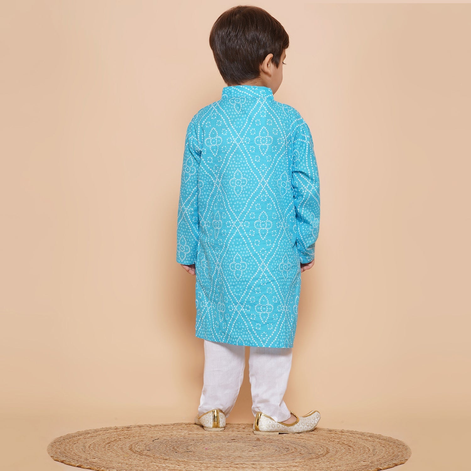 Boys Bandhani Pure Cotton Kurta Pyjamas and Girls Lehenga Sibling sets-Blue - AJ Dezines