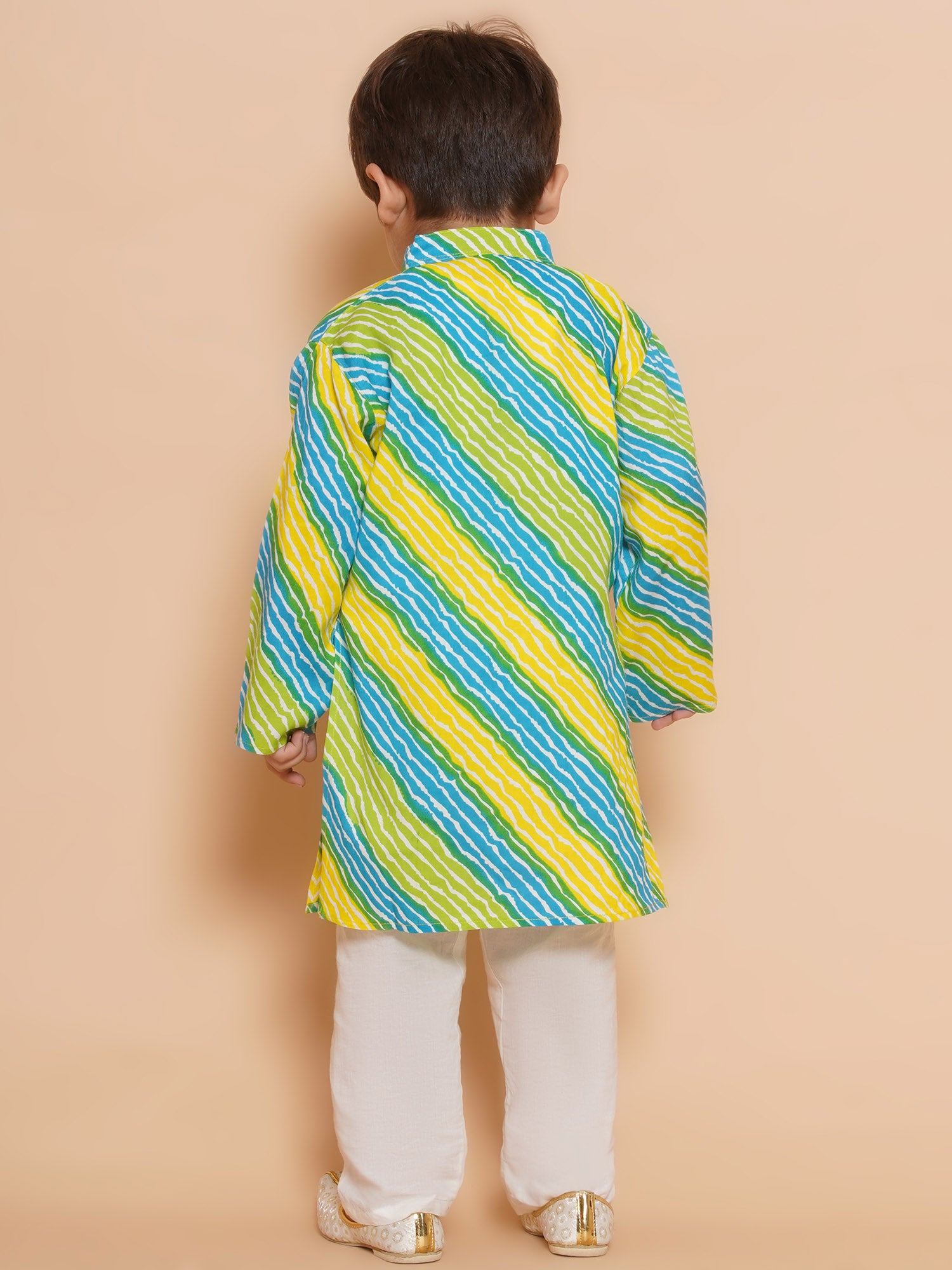 Kids Boys Blue Lehariya Cotton Kurta Pyjama Set